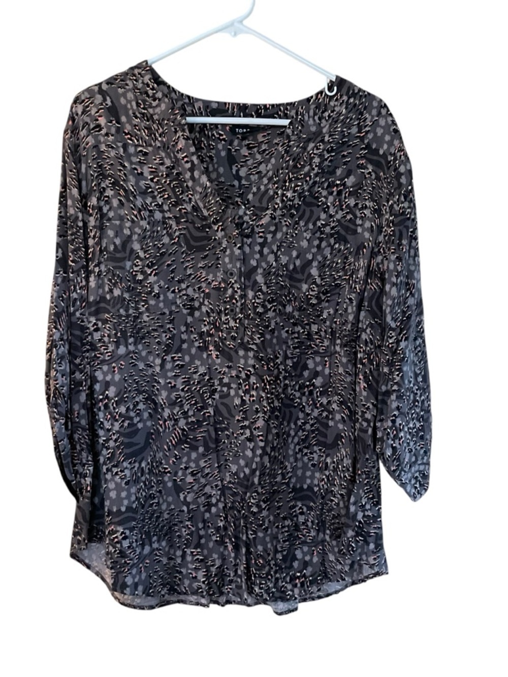 Torrid Blouse Size 2 Plus Gray Abstract Print 3/4 Sleeve Lightweight